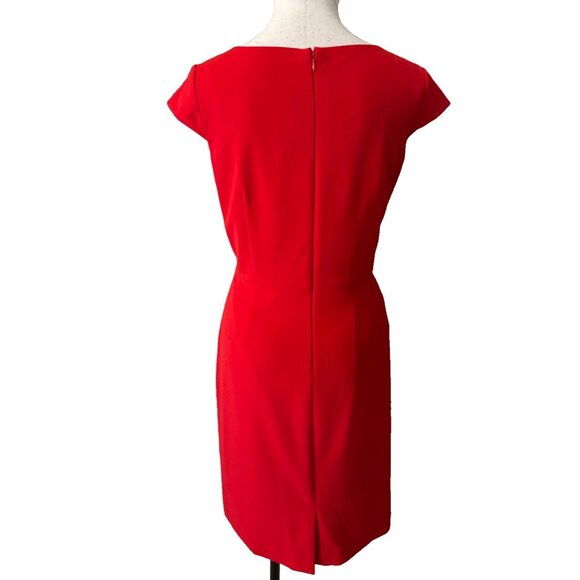 Tahari Levine Dress 12 Red Stretch Sheath Collared Short Sleeve Career Party - Picture 3 of 9
